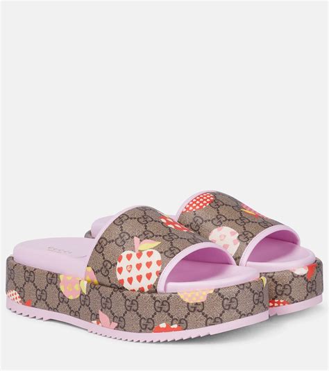 gucci les pommes gg platform slides|Gucci canvas slide sandals.